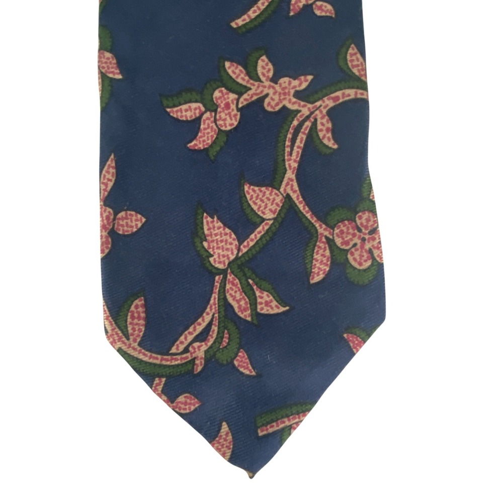 VTG Nottingham Mens Silk Necktie Blue Pink Green Floral Vine Print Tie 55x3.5